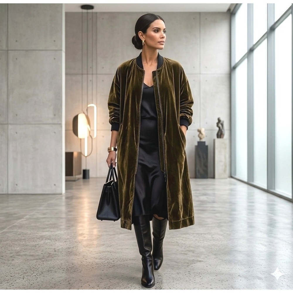 Beate Heymann‎ Street Couture Brown Velvet Longline Bomber Jacket Coat Womens